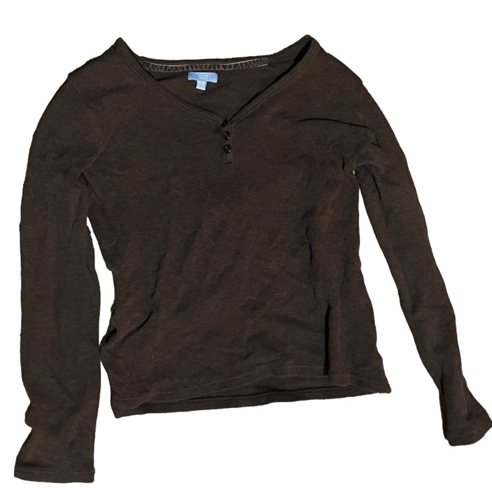 Denver Hayes brown 1/4 button up long sleeve, size s